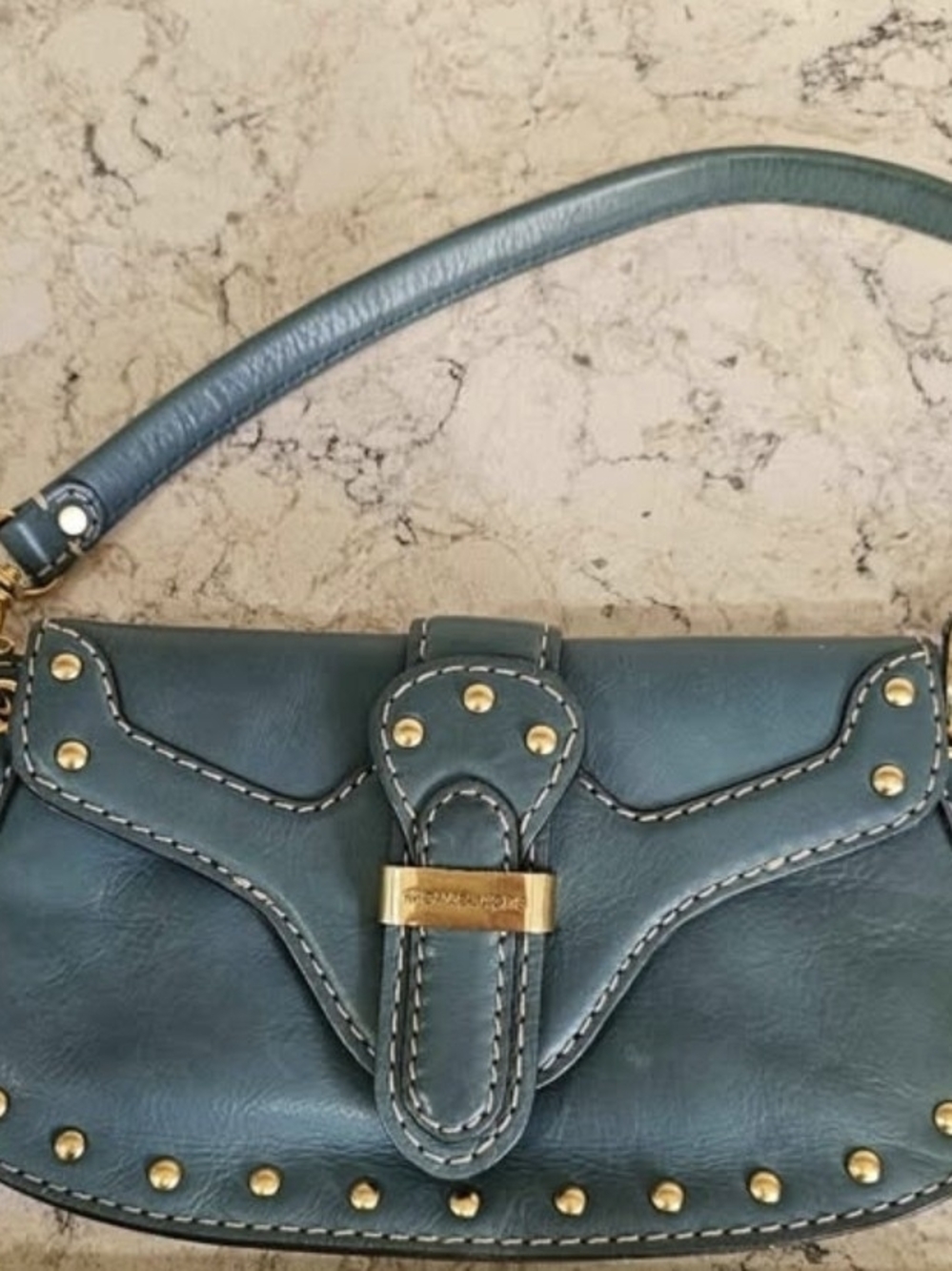 Michael Kors Teal Leather Studded Shoulder Satchel